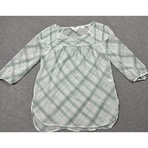 LC Lauren Conrad Tops - LC Lauren Conrad Blouse Womens Small White Green With Green Stripes Sheer Light